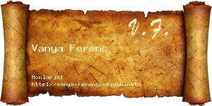 Vanya Ferenc névjegykártya